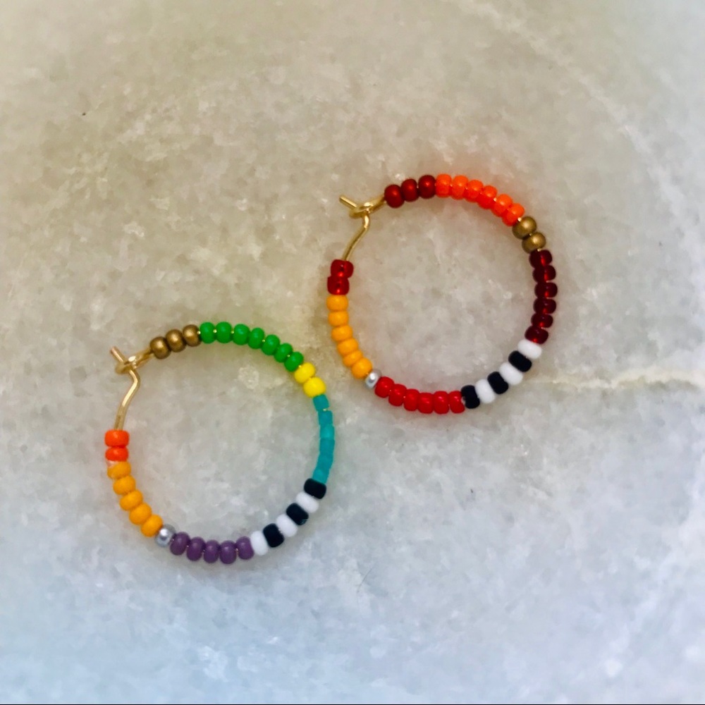 Colorful Beaded Hoop Earrings